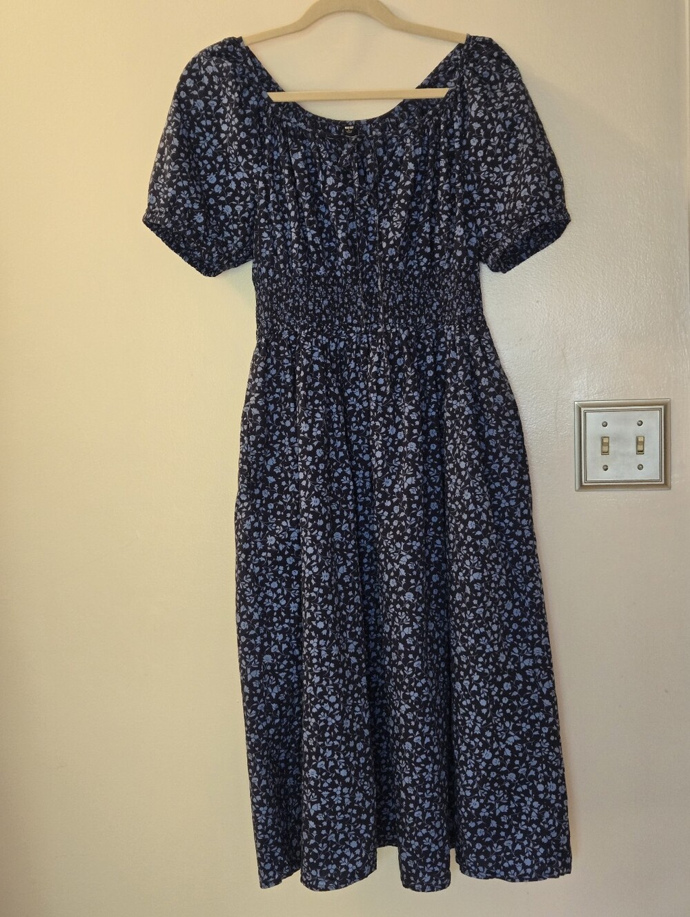 Uniqlo Volume Sleeve Printed Maxi Dress Size L Dark Floral Milkmaid Cottagecore
